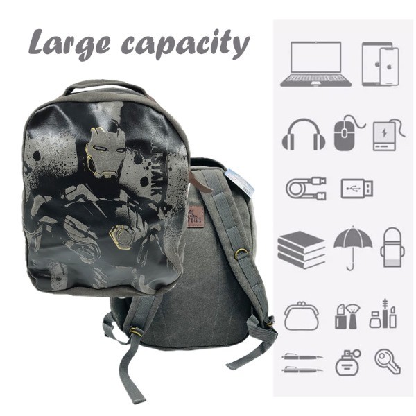 Marvel Iron Man Canvas Backpack Legend Range –Metallic tone grey & Black
