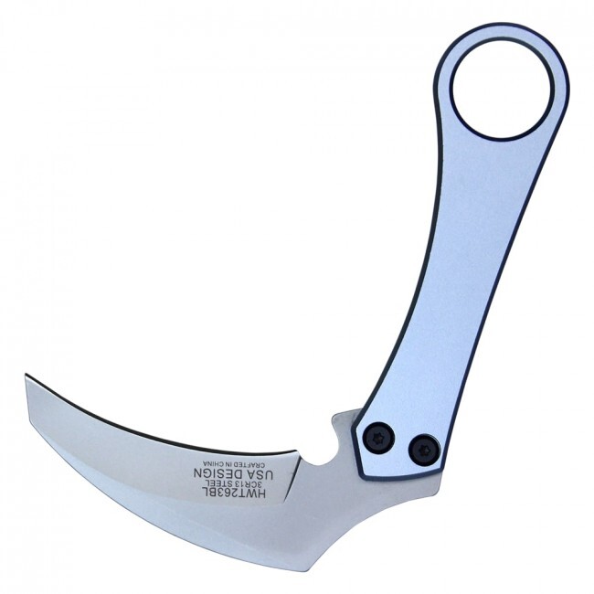 Tactical Knife | Wartech 6" Hawkbill Claw Scythe Blade Blue Handle + Slim Sheath