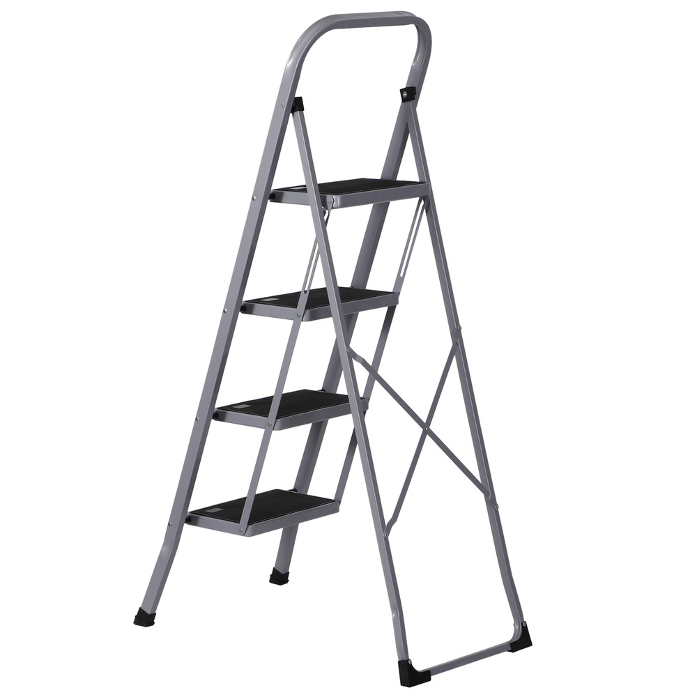 4 Step Ladder Folding Step Ladder for Kitchen Garage Library and Home Grey