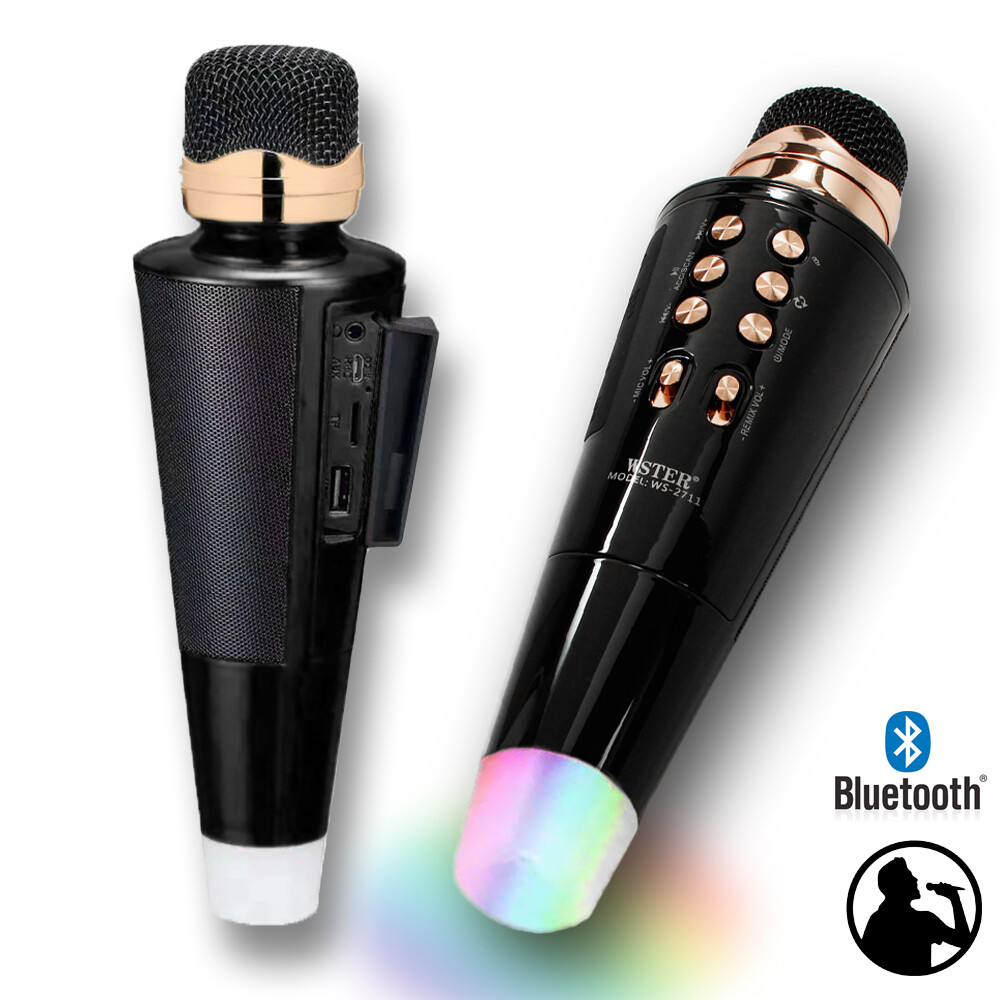 Handheld Vocal Microphone & Karaoke Speaker with LED Lights & Multimedia Support