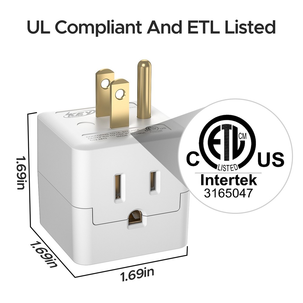 3-Outlet Wall Adapter Splitter, Non-Blocking Compact Plug Expander, ETL Listed