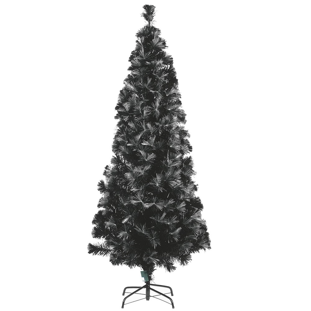 Pre-Lit Artificial Halloween Tree, Black, Fiber Optic, Candy Corn LED Lights,...