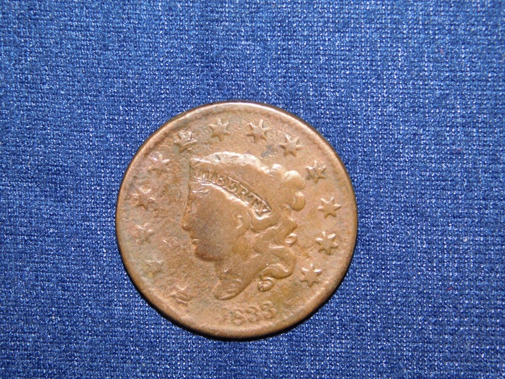 VINTAGE 1833 US LARGE CENT COIN CLEANED & CORROSION