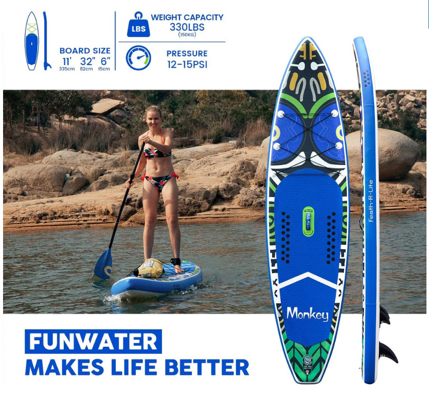 *NEW* Monkey FunWater SUP Stand Up Inflatable Paddle Board - 11 ft