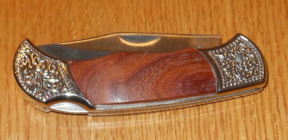 Solid Wood handle on 7 1/2" Folding Lock Back Stainless Steel Knife