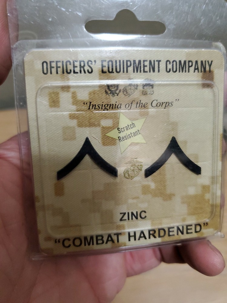 PAIR USMC  PFC E2 PRIVATE FIRST CLASS COLLAR CHEVRONS ZINC black hardened