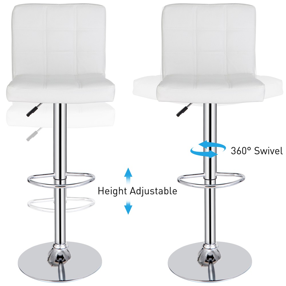 2 Pack Adjustable Swivel Bar Stools PU Leather Chair Back Home Indoor White