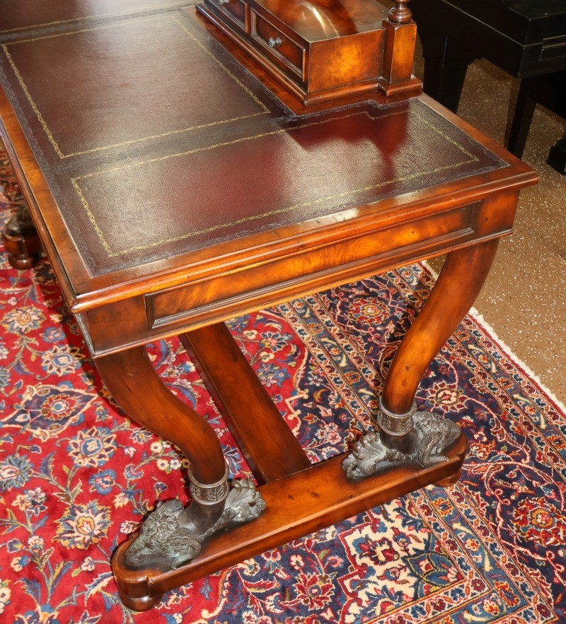 Theodore Alexander Mahogany Leather Tooled Rams Head Vanity Dressing Table