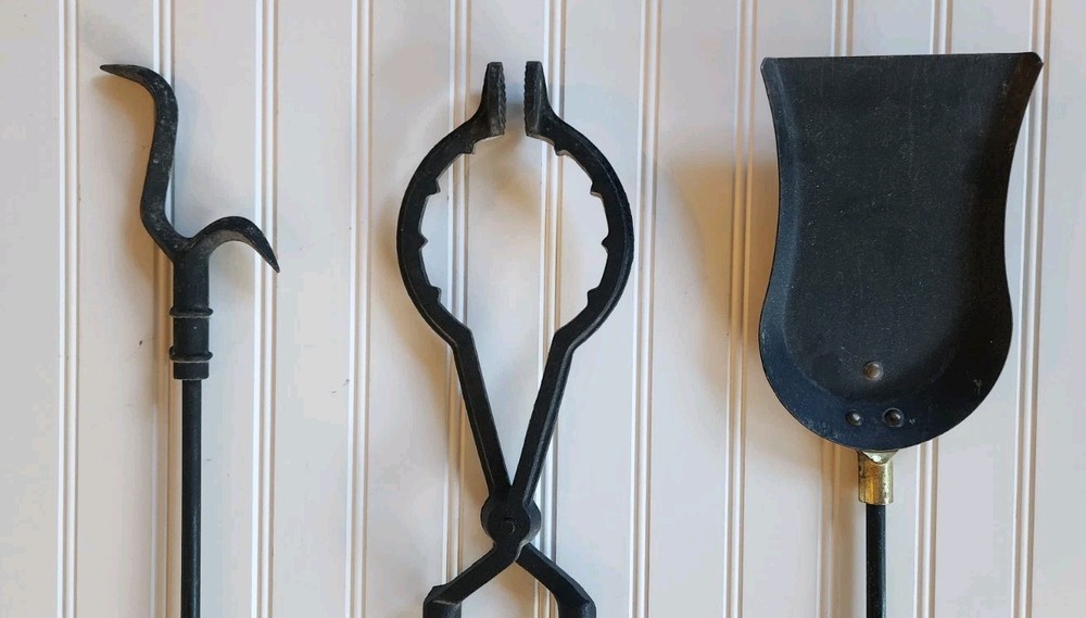 Victorian 19th Century Brass Wrought Iron Fireside Tool Set
