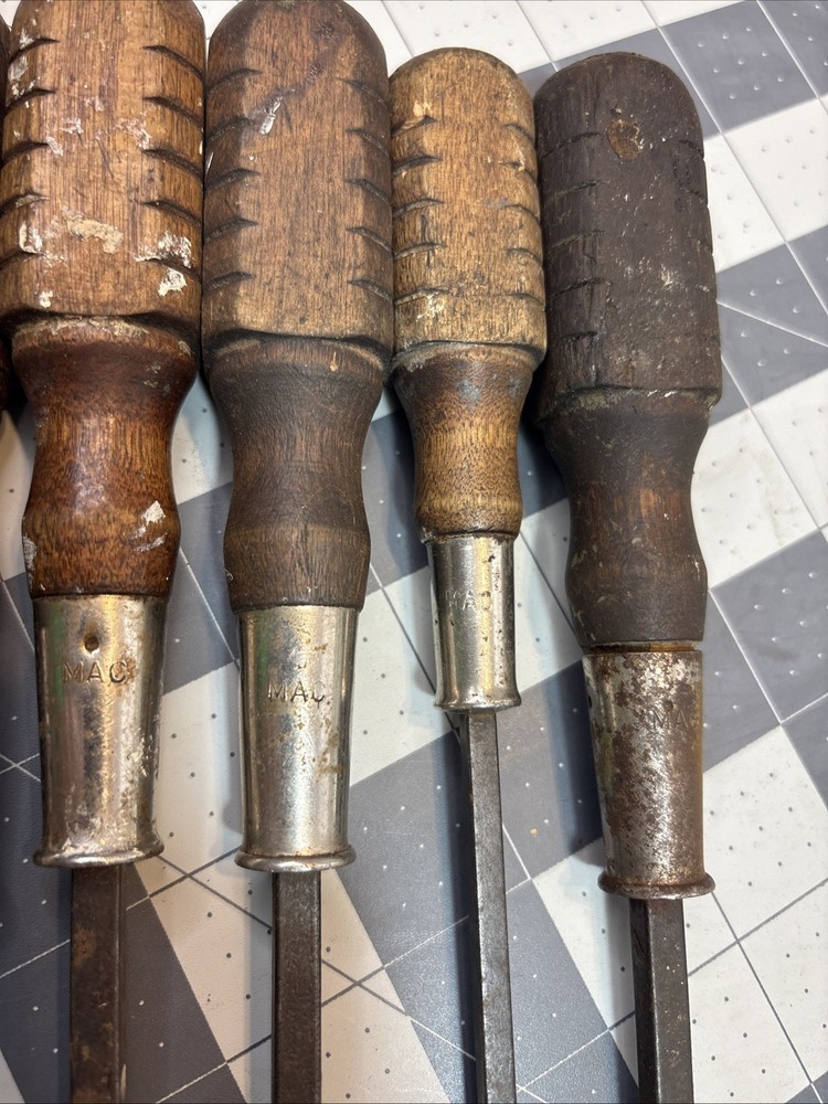 Vintage MAC Wood Handle Slotted Screwdrivers x8