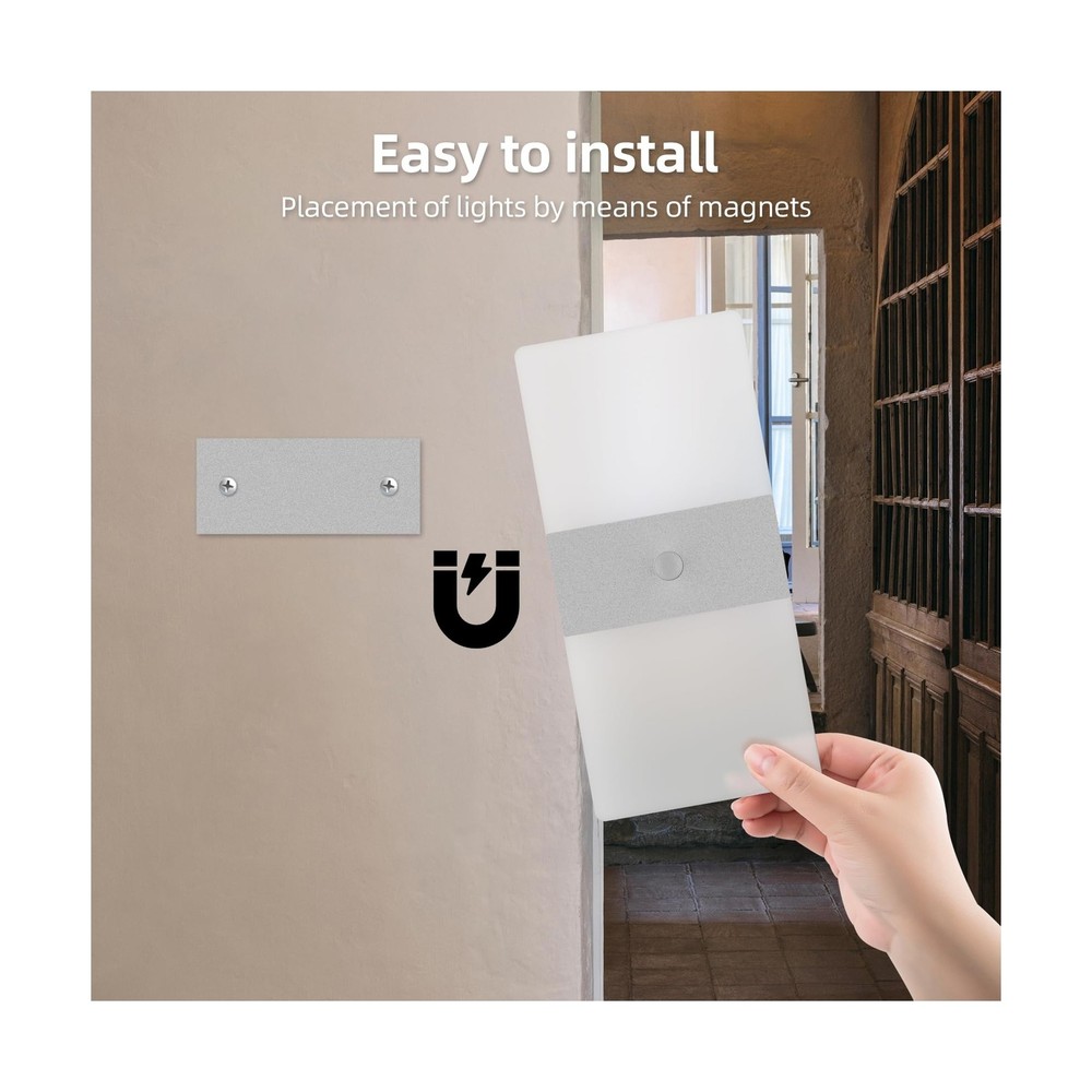 2 Pack Motion Sensor Wall Lights, Morden Silver Decorative LED Indo... Fast Ship