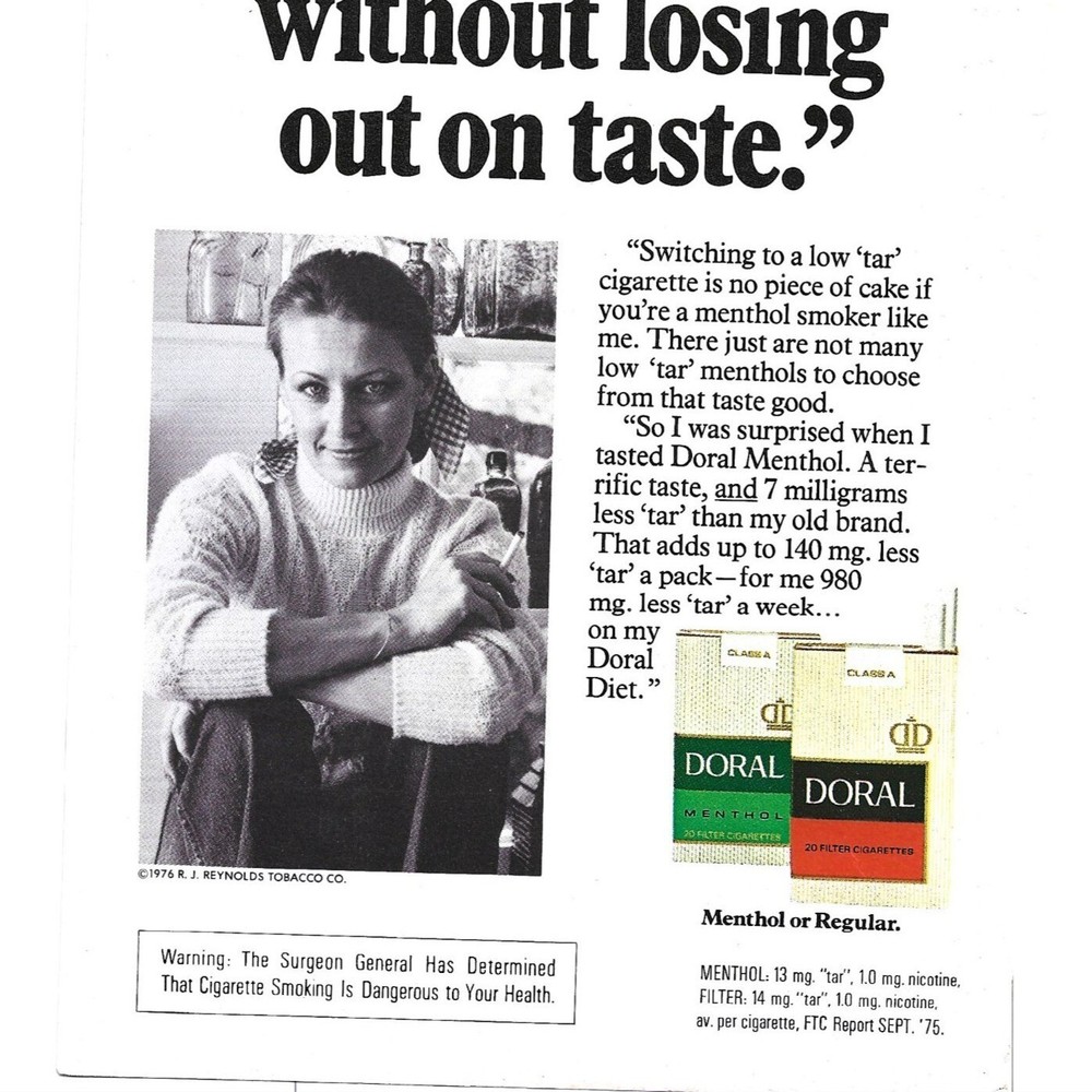 Vintage 1976 Doral Menthol Regular Cigarette Advertisement Print