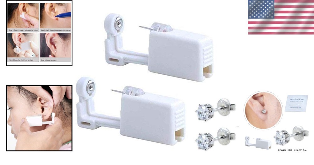 Compact Ear Piercing Gun Set - 2 Kits with No Pain Experience & Accessories