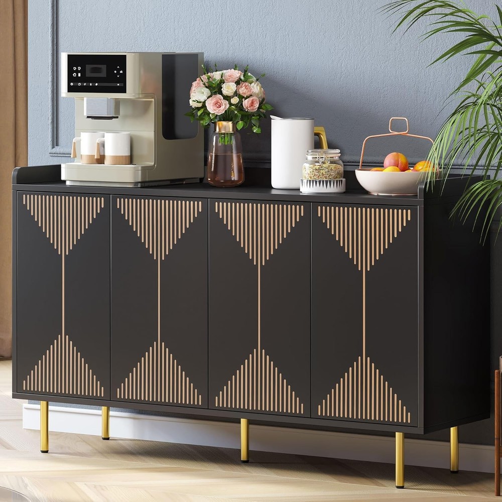 55'' Fluted Buffet Cabinet W/ 3 Large Drawers Fluted Sideboard Buffet Storage