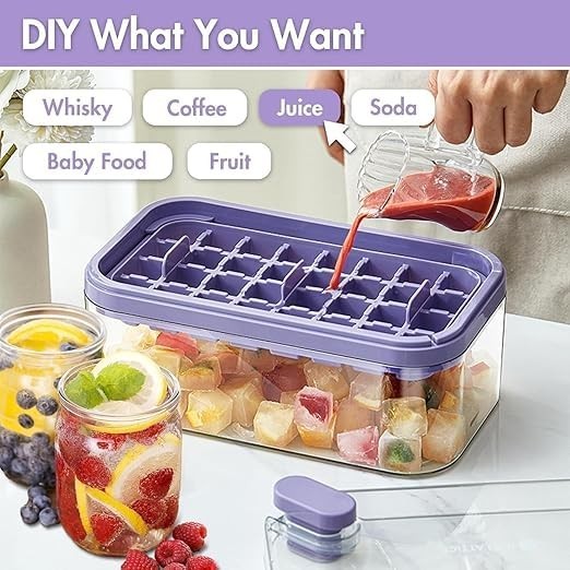 2-Layer Ice Cube Tray with Lid & Bin – BPA-Free Square Ice Cube Molds