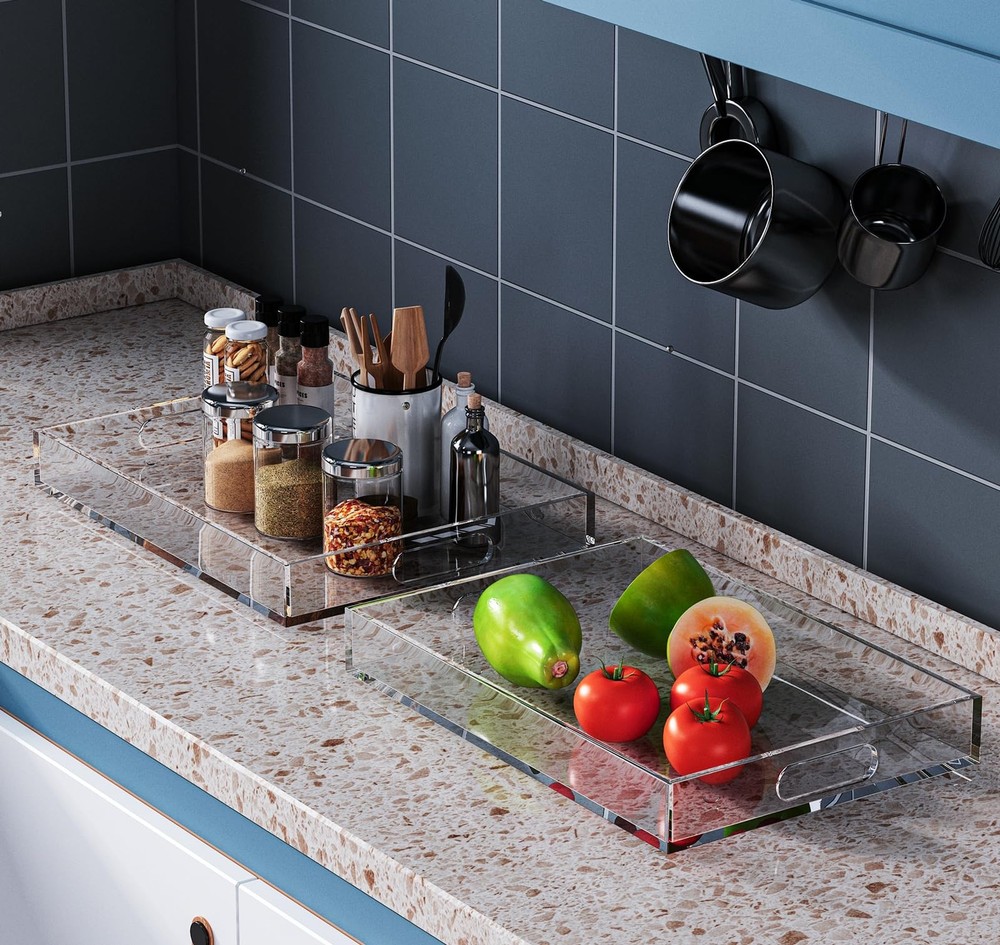 Collwait 2-Pack Clear Acrylic Serving Trays with Handles - 16" & 15.2"
