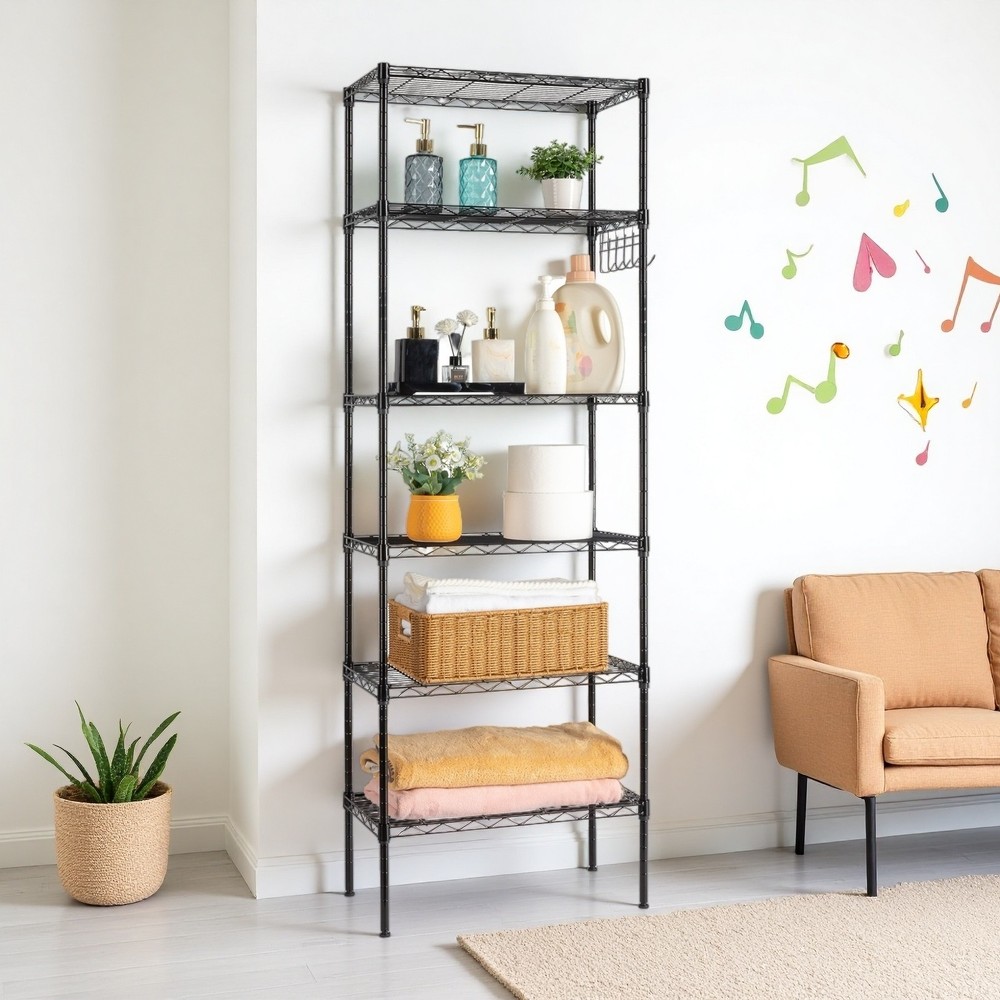 6-Tier Rolling Wire Shelving Unit - Heavy Duty, Adjustable, Modular & Black