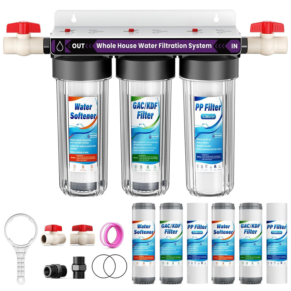 Whole House Water Filter System, 3-Stage Whole Home Water Softener System Highly