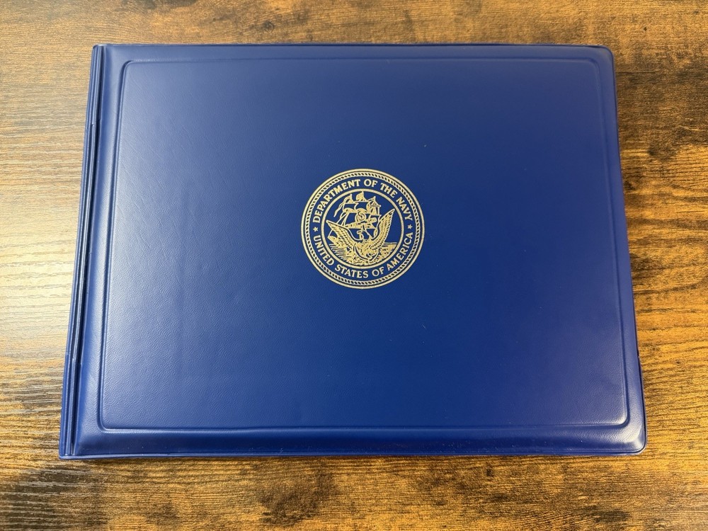 US Navy Certificate Folder Presentation Holder Vintage Blue Seal
