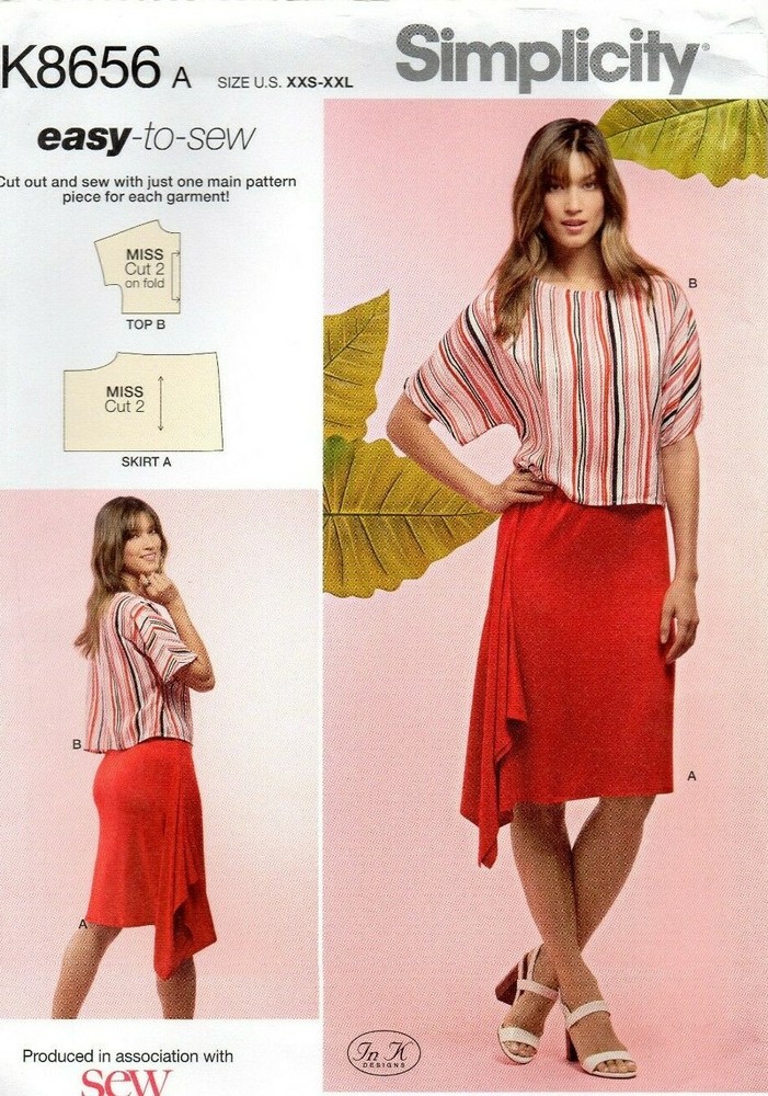 Simplicity Sewing Pattern 8656 EASY Asymmetric Skirt & Loose Top Size 4 - 26 New