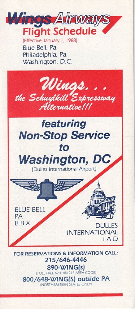 Wings Airways timetable 1988/01/01