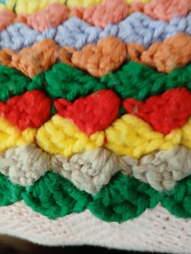 VTG Crocheted AFGHAN-THROW-Stripped Multi-Color-57" X 70"