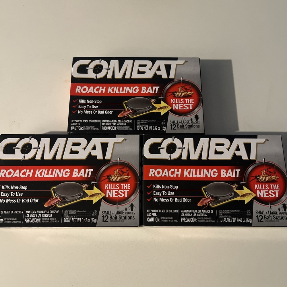 Combat Roach Killing Bait Stations for Small and Large Roaches, 12 Count 3 Pack