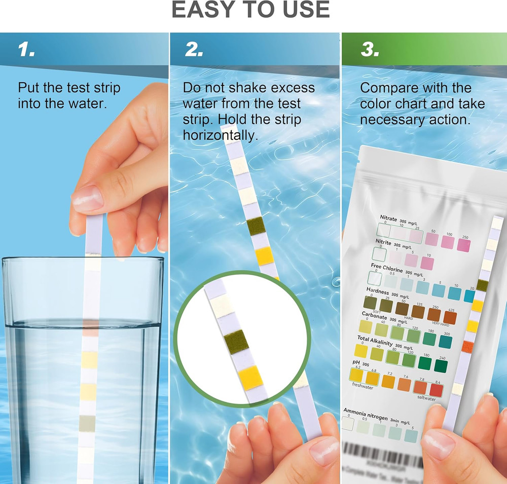 Aquarium Ammonia Test Strips 8-In-1 |25 Strips | Quick & Accurate Water Testing