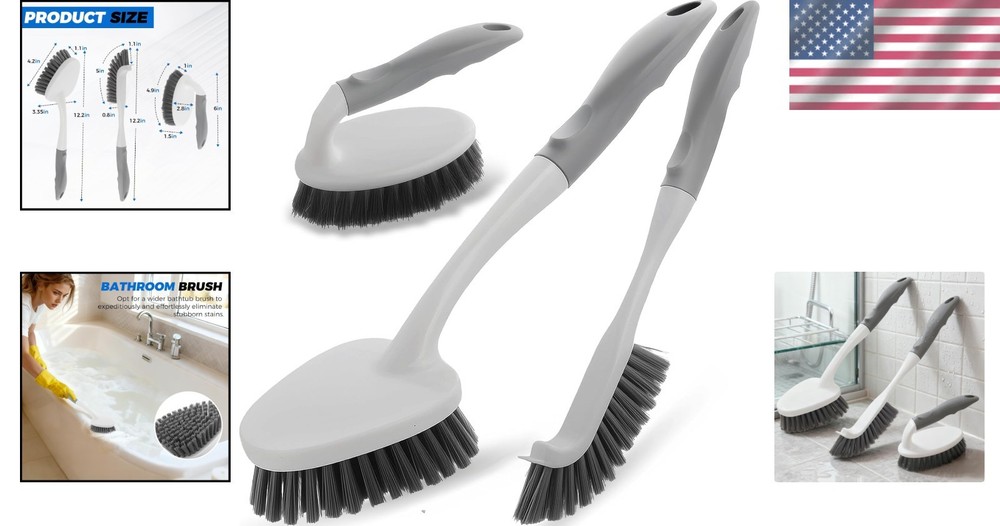 Versatile 3 Piece Scrub Brush Set with Ergonomic Grip - Ideal for Bathroom Use