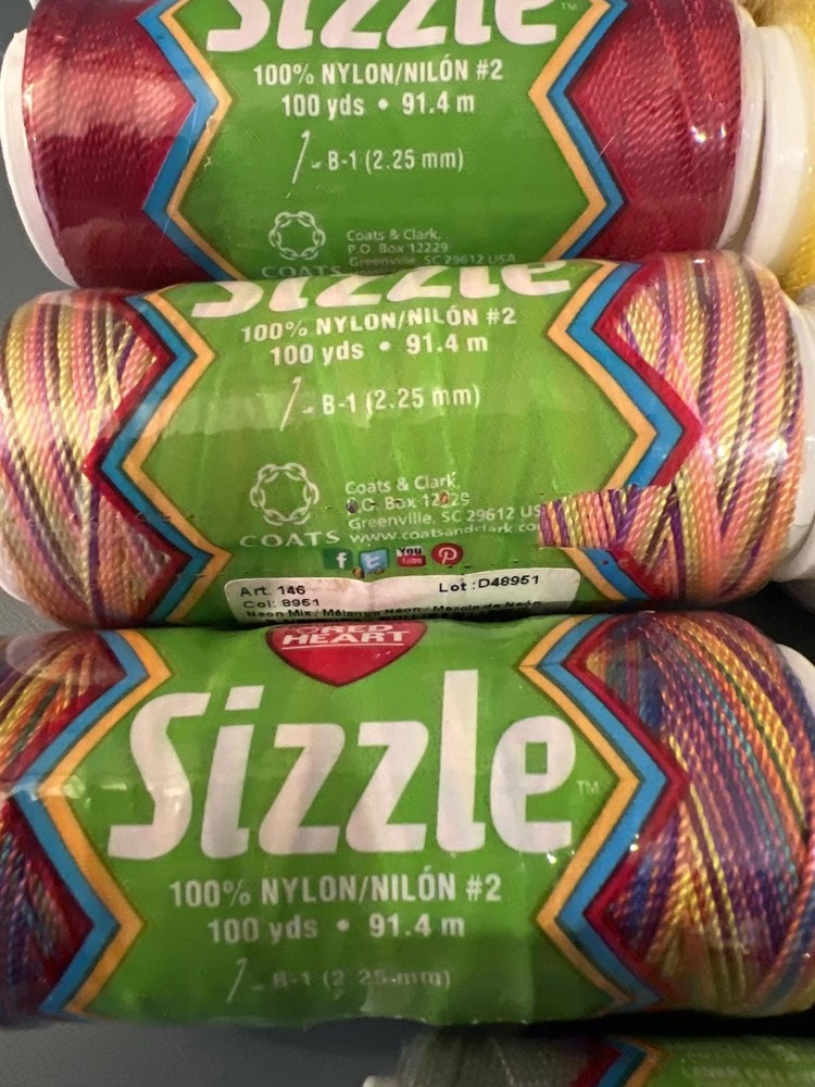 Red Heart Sizzle Nylon Thread Spools - Assorted Colors, 100 Yards Each (SR601)