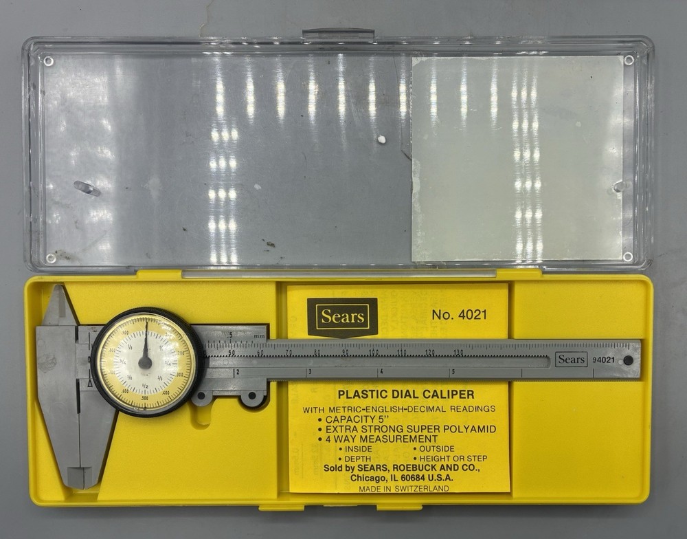 Vintage Sears Plastic Dial Caliper 5" Capacity Case & Instructions 94021