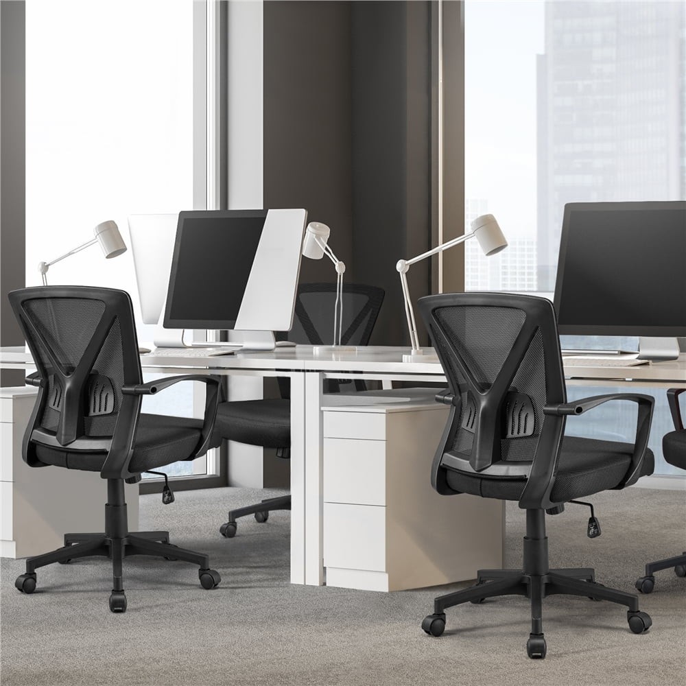 Adjustable Mesh Office Chair Mid Back W/ Wheels Black