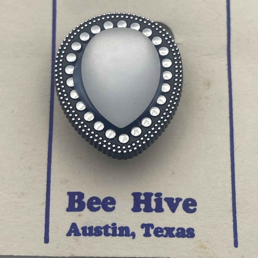 VINTAGE Tear Drop Silver & White Button Covers 1990s Bee Hive Austin Texas