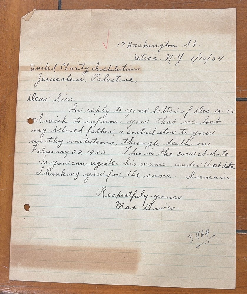 RARE letter 1934 Max Davis Utica, NY.