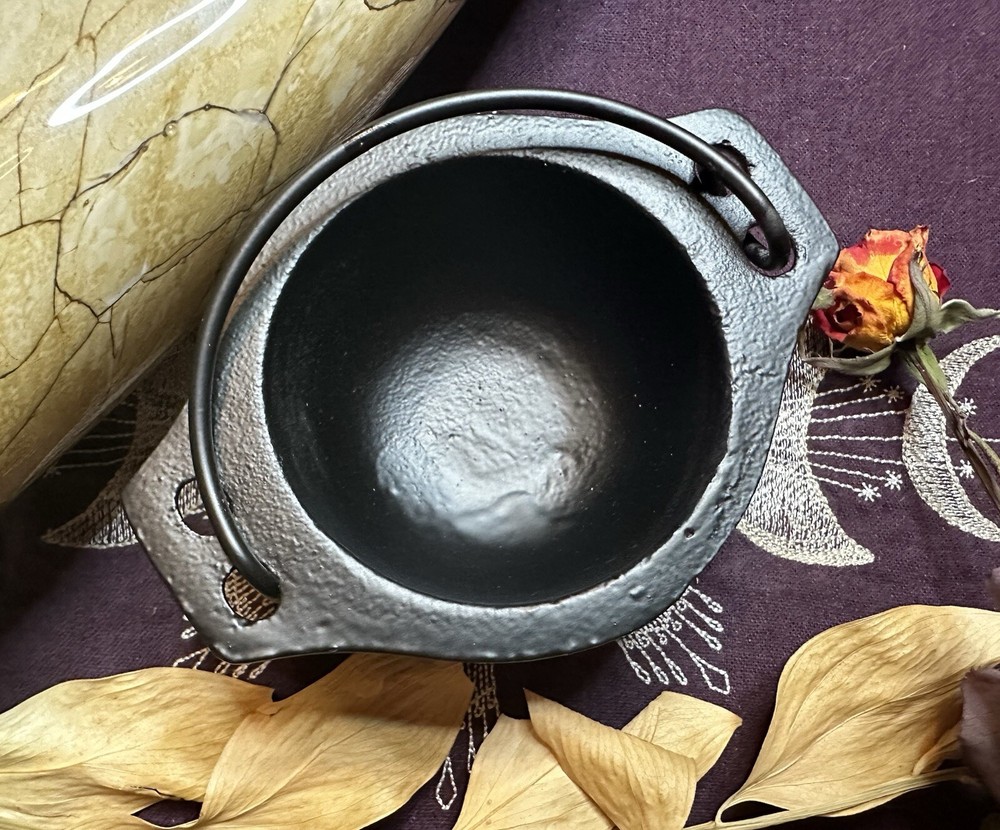 Cast Iron Cauldron With Handle, Three Inch Opening Black Cauldron