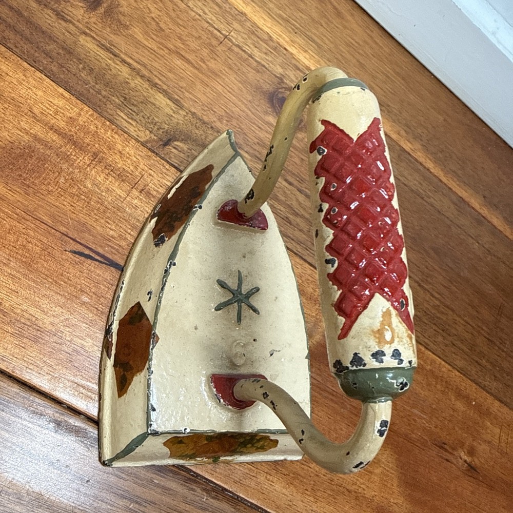 Cast Iron Flat Sad Iron Decorated Painted 6" Vintage
