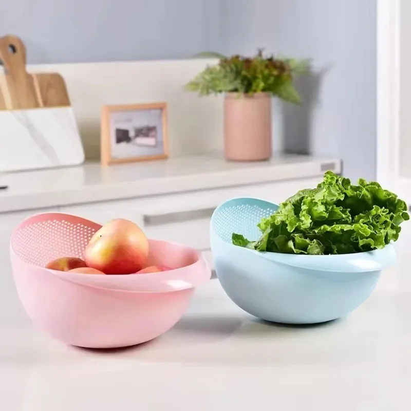 Multi Use Rice Washing Vegetable Fruit Strainer White Bowl Rice Washer