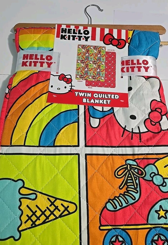 Hello Kitty Twin Quilted Blanket Multi Colored Ice Cream And Rainbows