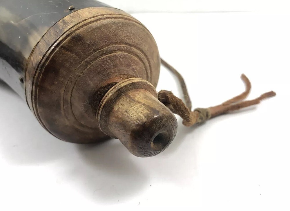 Vintage Black Powder Horn Flask Muzzle Loader For Rifles 1987-MX