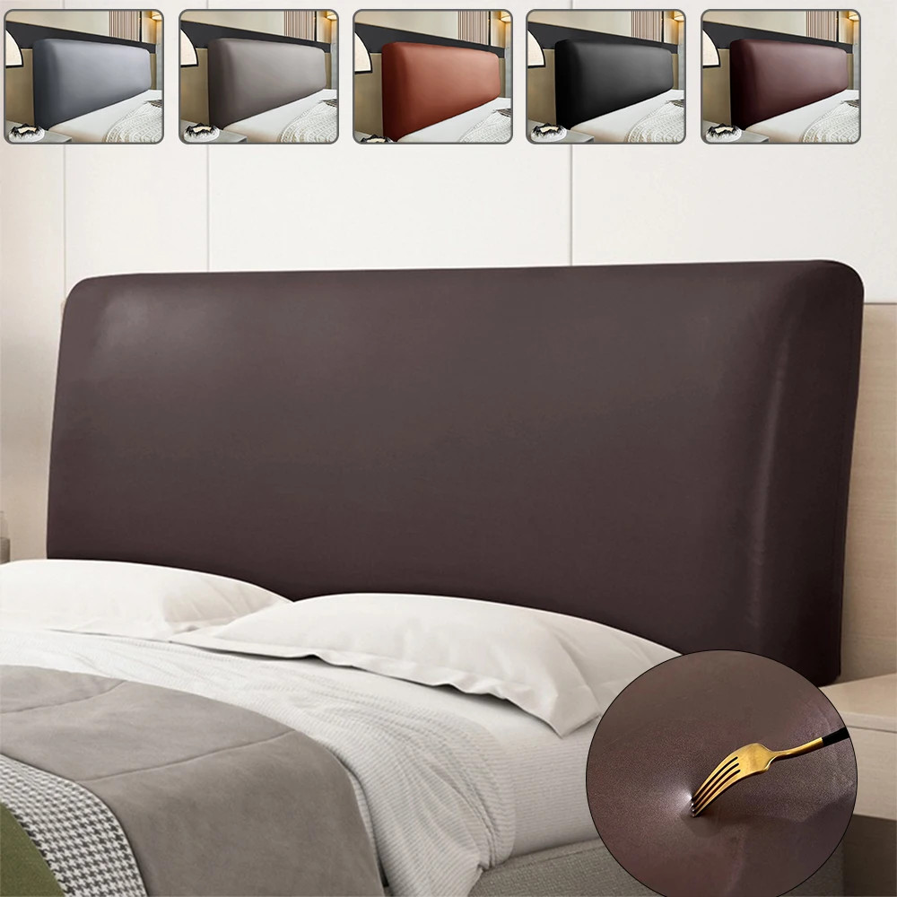 PU Leather Stretch Bed Headboard Cover Dustproof Padded Backrest Protector