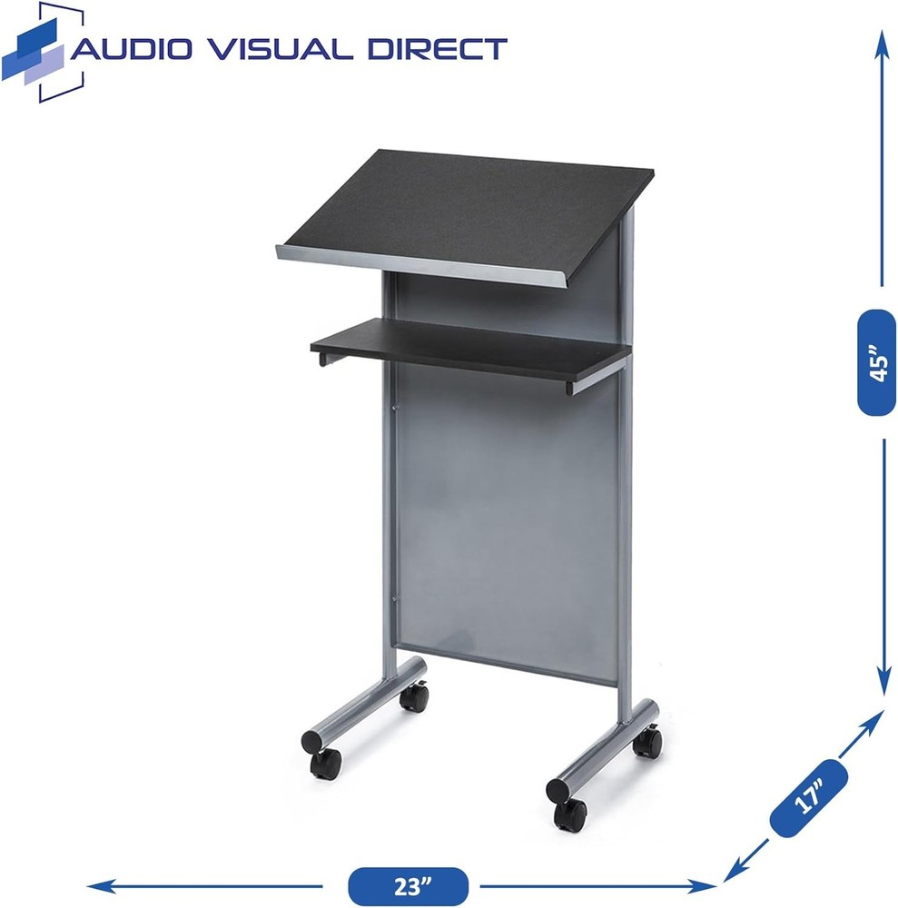 Audio-Visual Direct Wheeled Lectern Podium - Standing Standing, Silver/Black