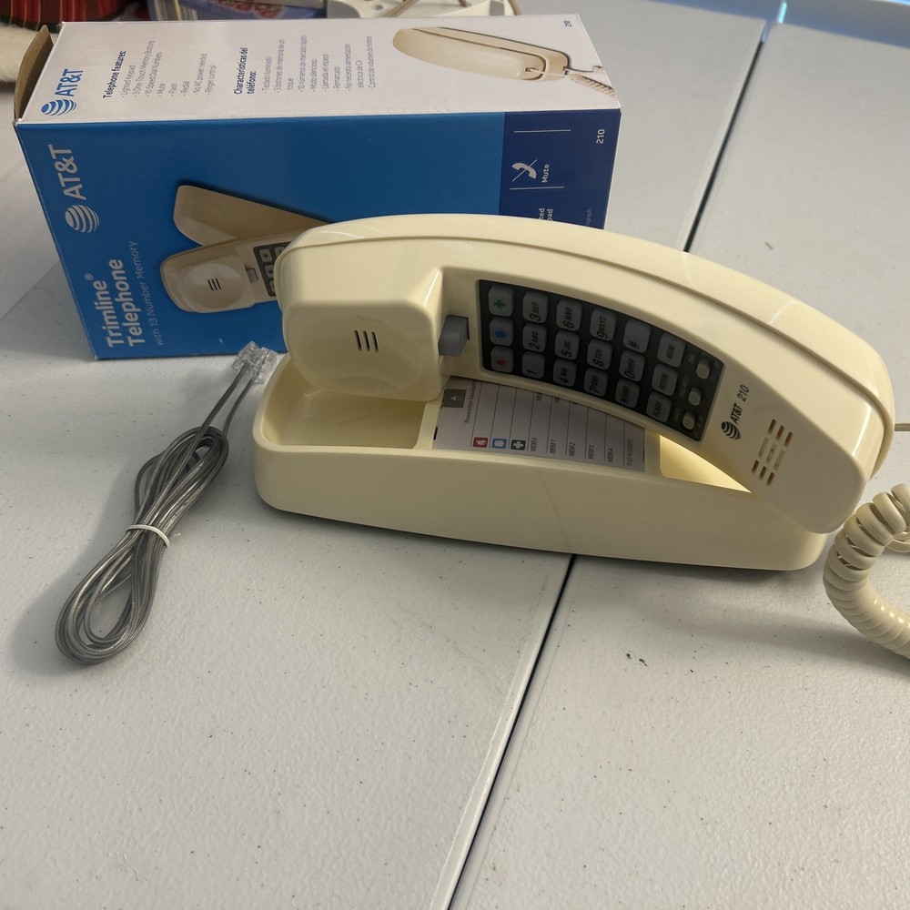 AT&T 210 Basic Trimline Corded Phone Single Line No AC Power Required Beige