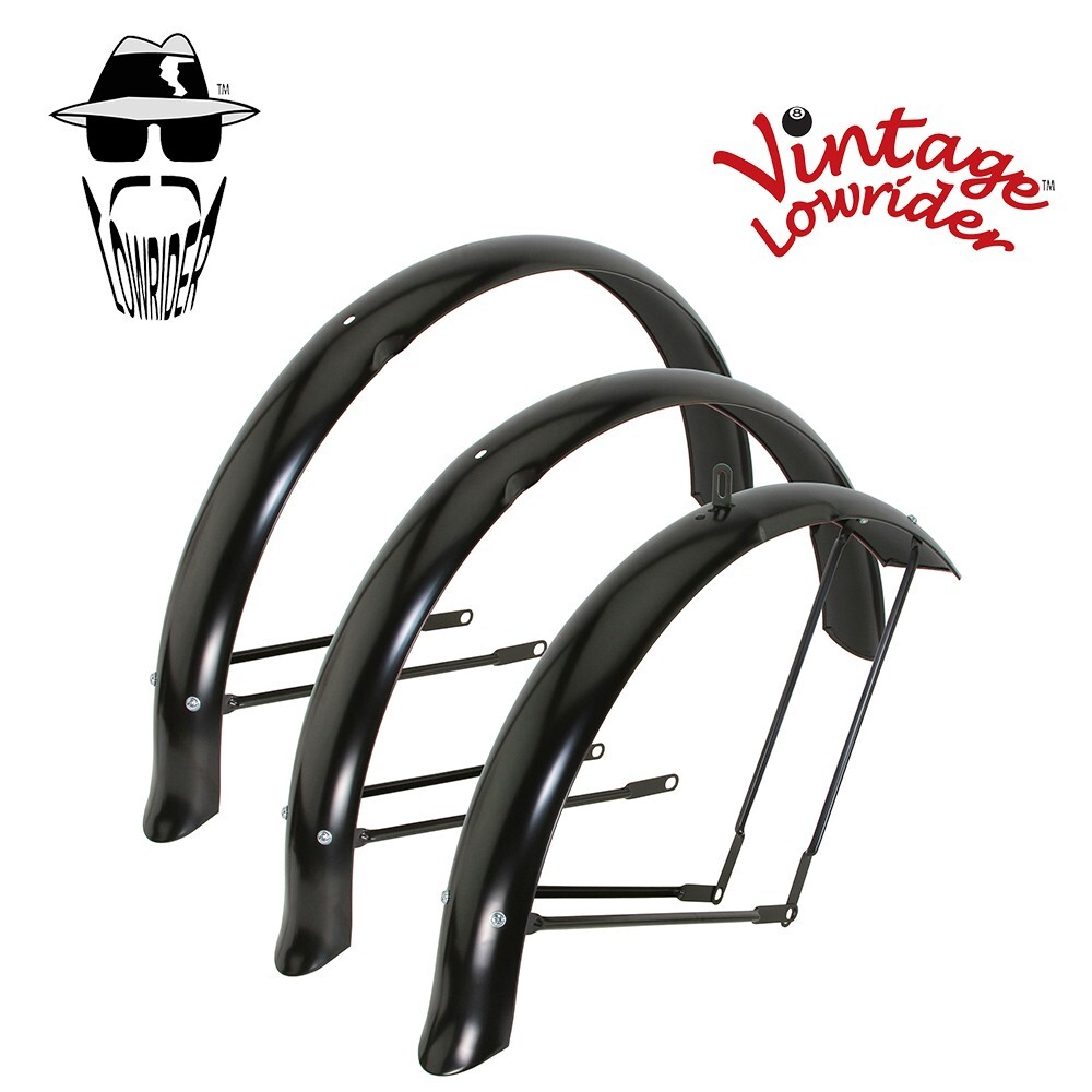 VINTAGE LOWRIDER 26" FLARED ADJUSTABLE DUCKTAIL CONVERSION KIT BLACK FENDER SET.