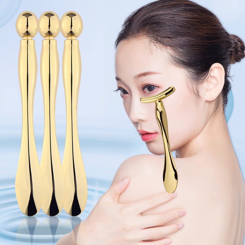 3 Pack Metal Eye Cream Applicator Face Roller Massager Wand Stick Tool