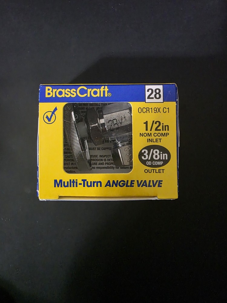 BRASSCRAFT 1/2” Comp Inlet x 3/8” Comp Outlet Multi-Turn Angle Valve