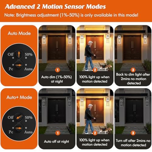 KONDRAS MOTION SENSOR OUTSIDE WALL LANTERN WATERPROOF WHITE DUSK DAWN LIGHT