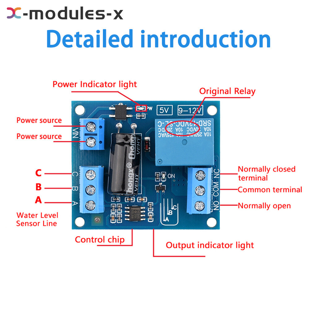 DC12V NE555 Automatic Water Level Control Module Liquid Sensor Switch Relay New