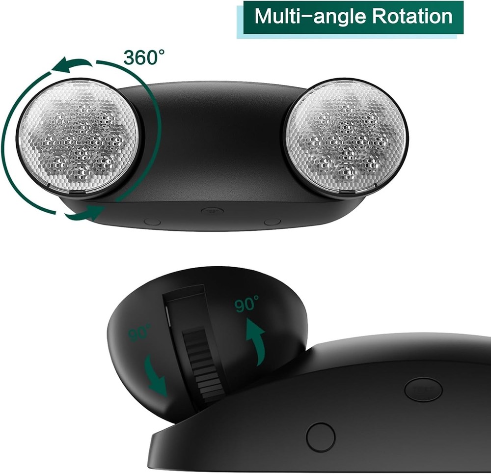 EXITLUX Black Emergency Lights with Battery Backup Two Adjustable Bug Eye Sign