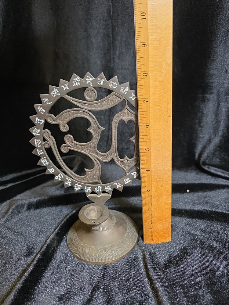 Vintage Solid Brass Om Incense Cone/Stick Incense Burner 8.5"
