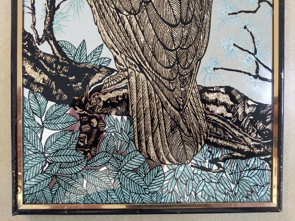 Vintage Glittery Eagle Mountains Mirror Plastic 20"x8"